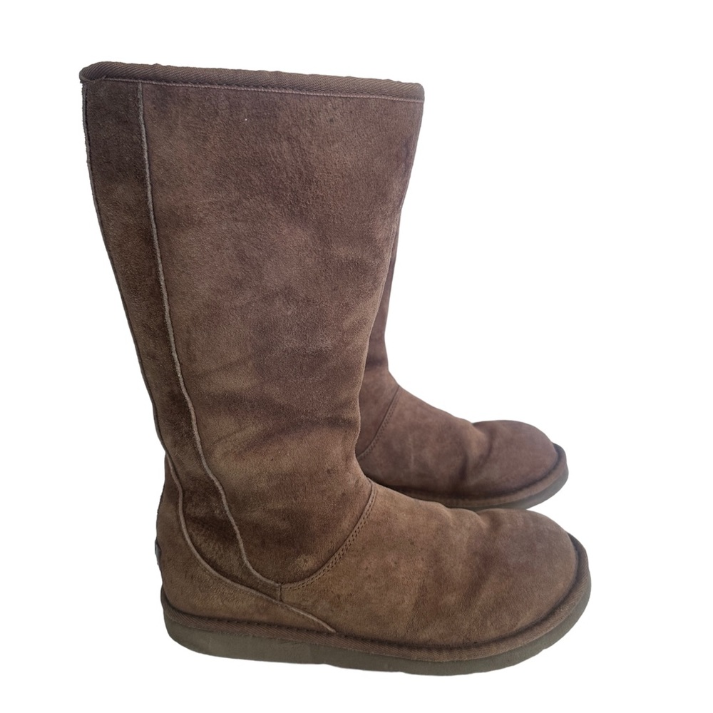 UGG Knightsbridge Boots Brown Back Zipper Shearling Sherpa Lined Suede sz 10